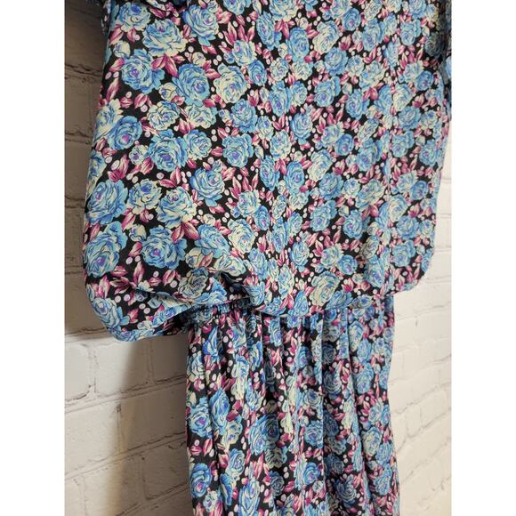 Vintage Positive Attitude Blouson Floral Dress Midi Womens 5/6 Shoulder Pads - Picture 4 of 5